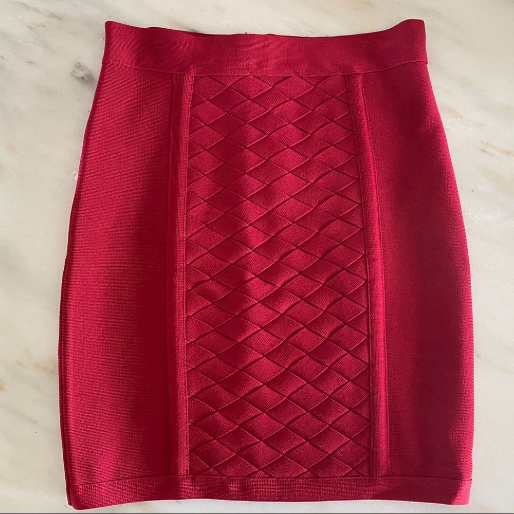 NWT bebe Red Basketweave Knit Detail Bodycon Skirt